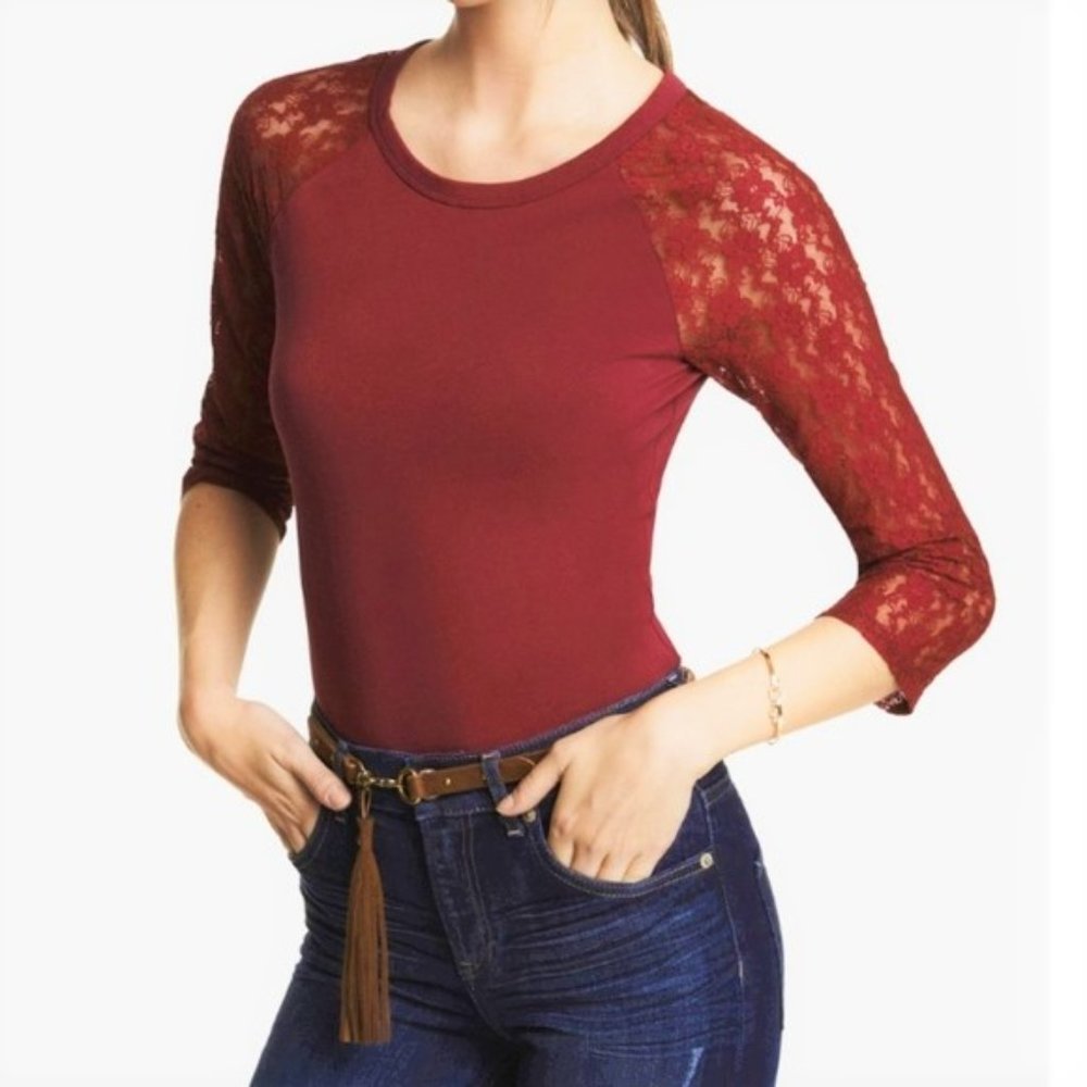 EXPRESS | Stretch Top w/ Lace Sleeves | Sz S